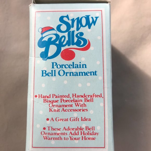Snow Bells Vintage Ornament Snowman bell with candy cane, knit scarf, and hat - Picture 6 of 7